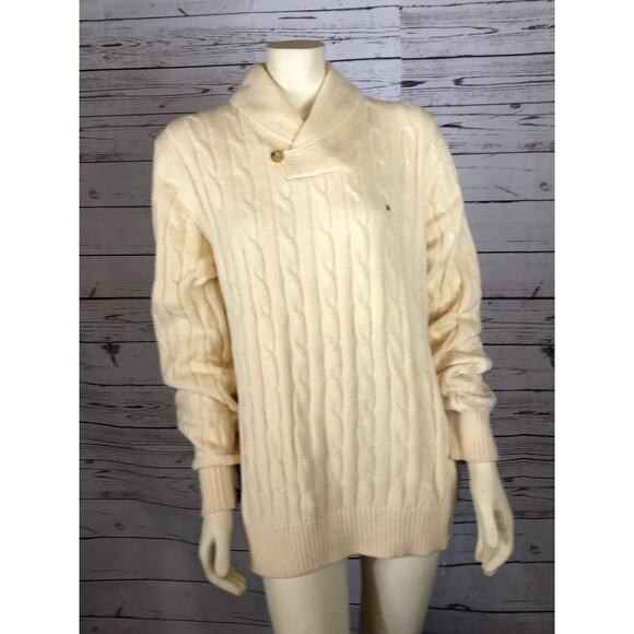 Tommy Hilfiger Men's Shawl Collar Cream Pullover Sweater Luxury Knit size XL - Picture 4 of 11